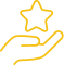 Main stylisée, contour jaune, présentant une étoile à cinq branches, symbolisant la qualité, l'excellence ou la récompense.